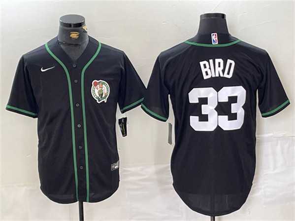 Men%27s Boston Celtics #33 Larry Bird Black With Patch Stitched Baseball Jersey